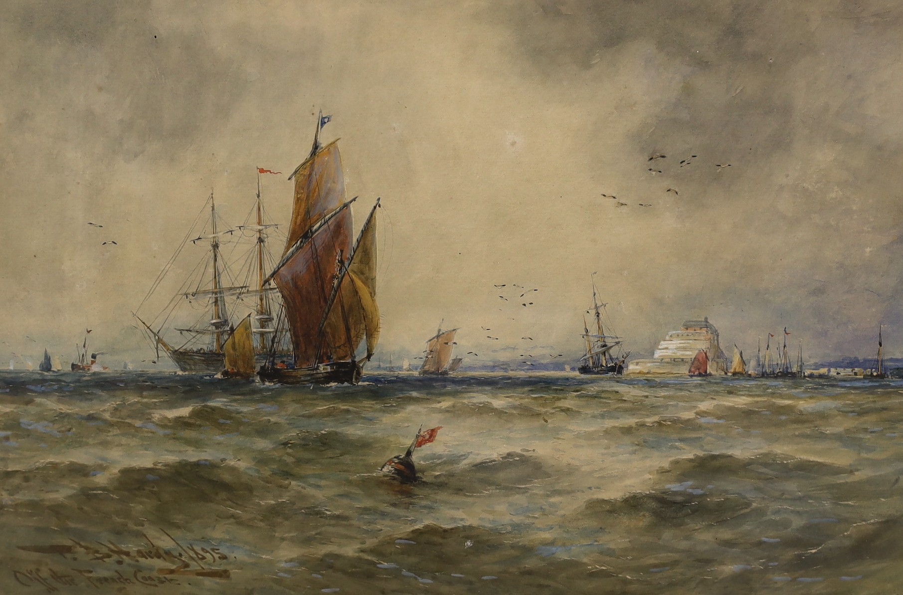 Thomas Bush Hardy (1842-1897), watercolour, 'Off the French Coast', signed and dated 1895, 26 x 39cm